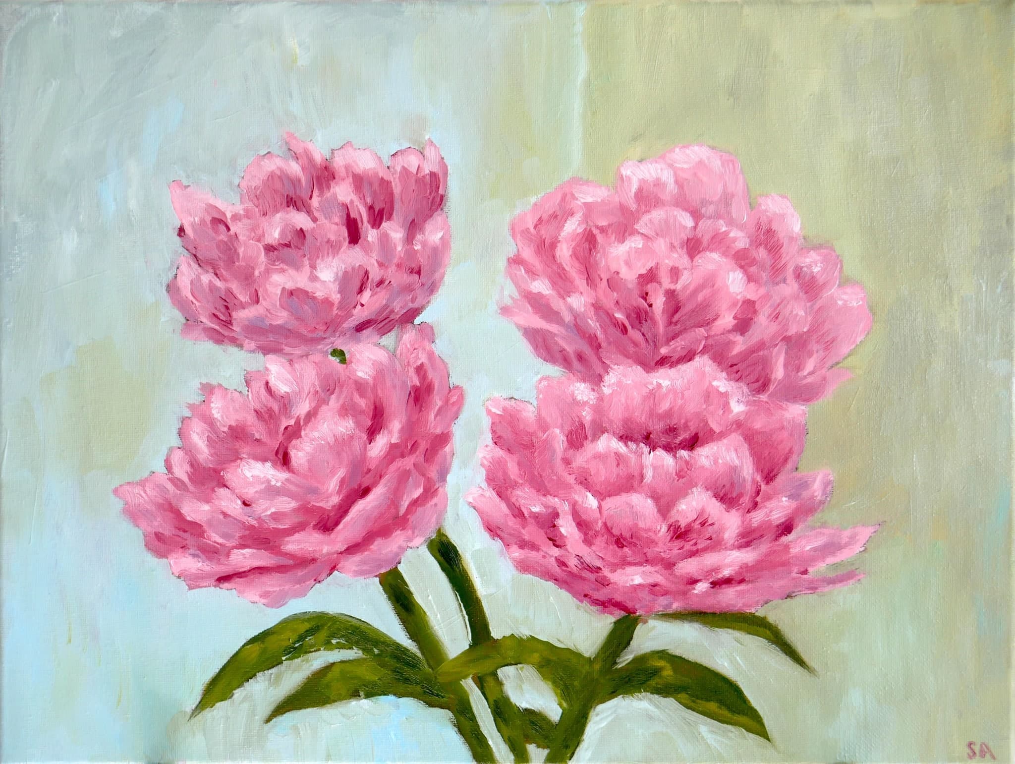 Four Peonies, oil on canvas